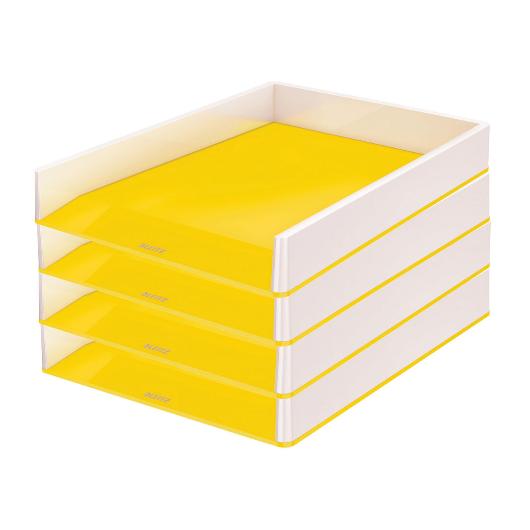 Leitz Briefkorb A4, 4er Pack, Zweifarbiges Design, Weiss/Gelb, Duo Colour, WOW, 53611016 Weiss / Gel