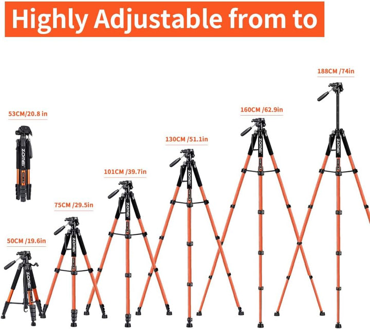 ZOMEi 188cm Stativ Heavy Duty Tall Tripod Stand, Professional Travel Video Tripod Kompatibel mit DSL