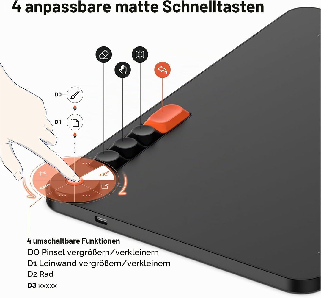 Grafiktablett VEIKK Voila L 10x6 Zoll Zeichentablett mit Drucksensitivem Stift,4 Anpassen Mechanisch