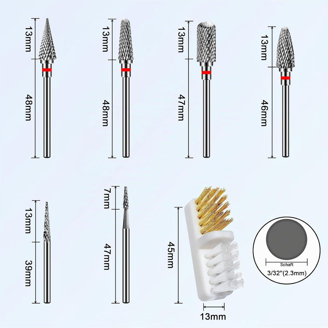 CGBE Nagelfräser Bits, 6 Stück Nagelfräser Aufsätze Schleifköpfe Hartmetall Maschine Zubehör für Man