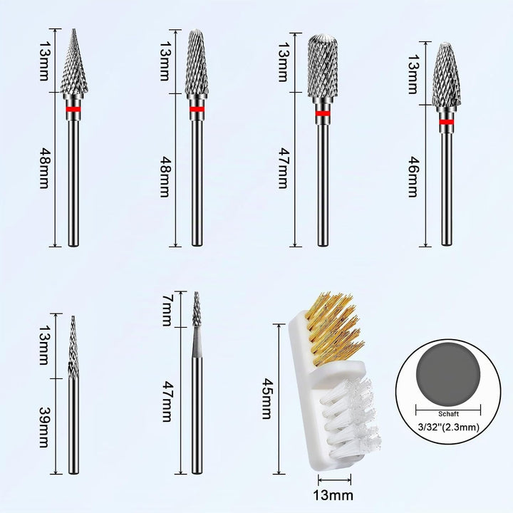 CGBE Nagelfräser Bits, 6 Stück Nagelfräser Aufsätze Schleifköpfe Hartmetall Maschine Zubehör für Man