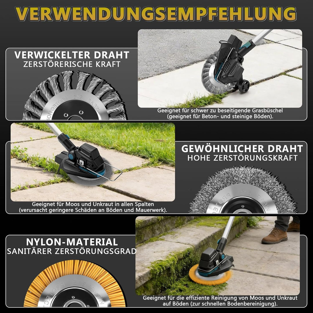 7-in-1 Akku-Rasentrimmer für Makita-Akkus mit 2 Akkus&amp;Ladegerät | 1200W Freischneider mit Unkrautbür