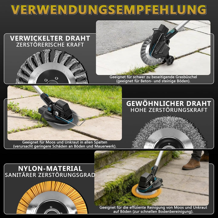 7-in-1 Akku-Rasentrimmer für Makita-Akkus mit 2 Akkus&amp;Ladegerät | 1200W Freischneider mit Unkrautbür