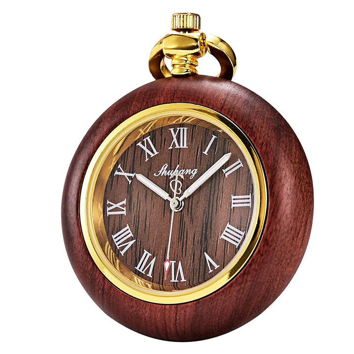 TREEWETO Unisex Holz Taschenuhr mit Kette Analog Quarz Römische Ziffern