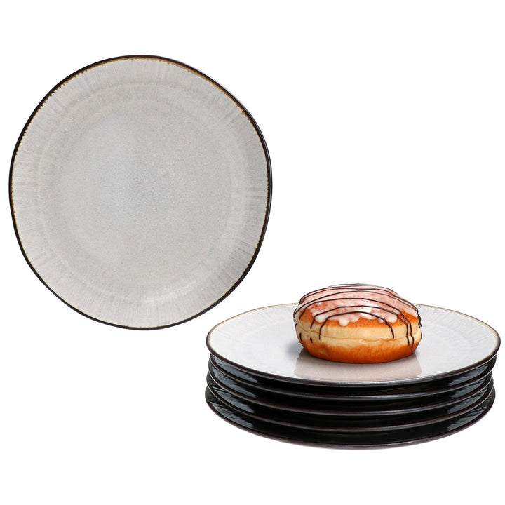 MamboCat 6er Set Reactive Glaze Dark Cement Kuchenteller I handgefertigte Steingut-Frühstücksteller