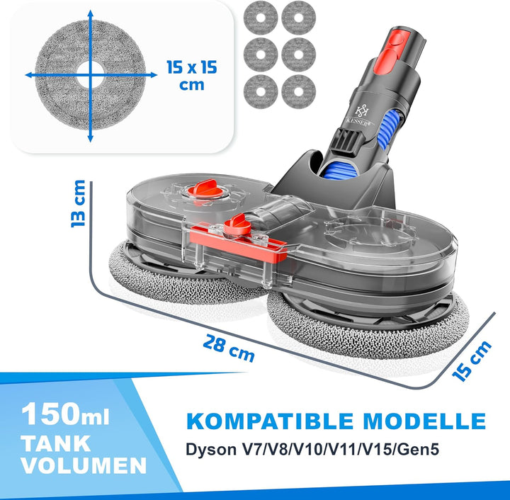 KESSER® Wischaufsatz für Dyson V7/V8/V10/V11/V15 Staubsauger Zubehör Aufsätze | Wischmopp mit Wasser