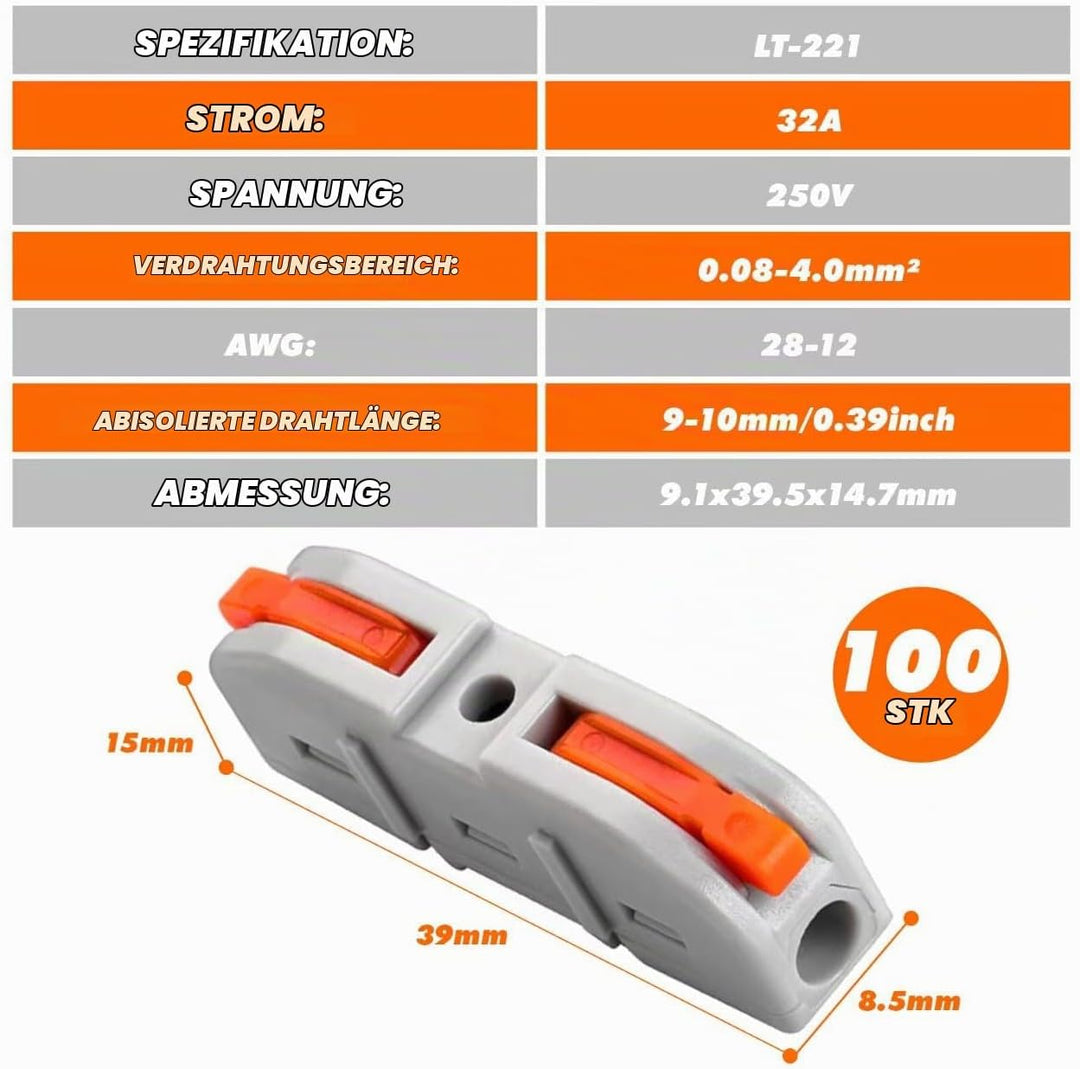 Kabelverbinder, 100 Stück Durchgangsverbinder, SPL-1 Kabelklemmen Elektro, 4mm² Leiter Klemme mit He