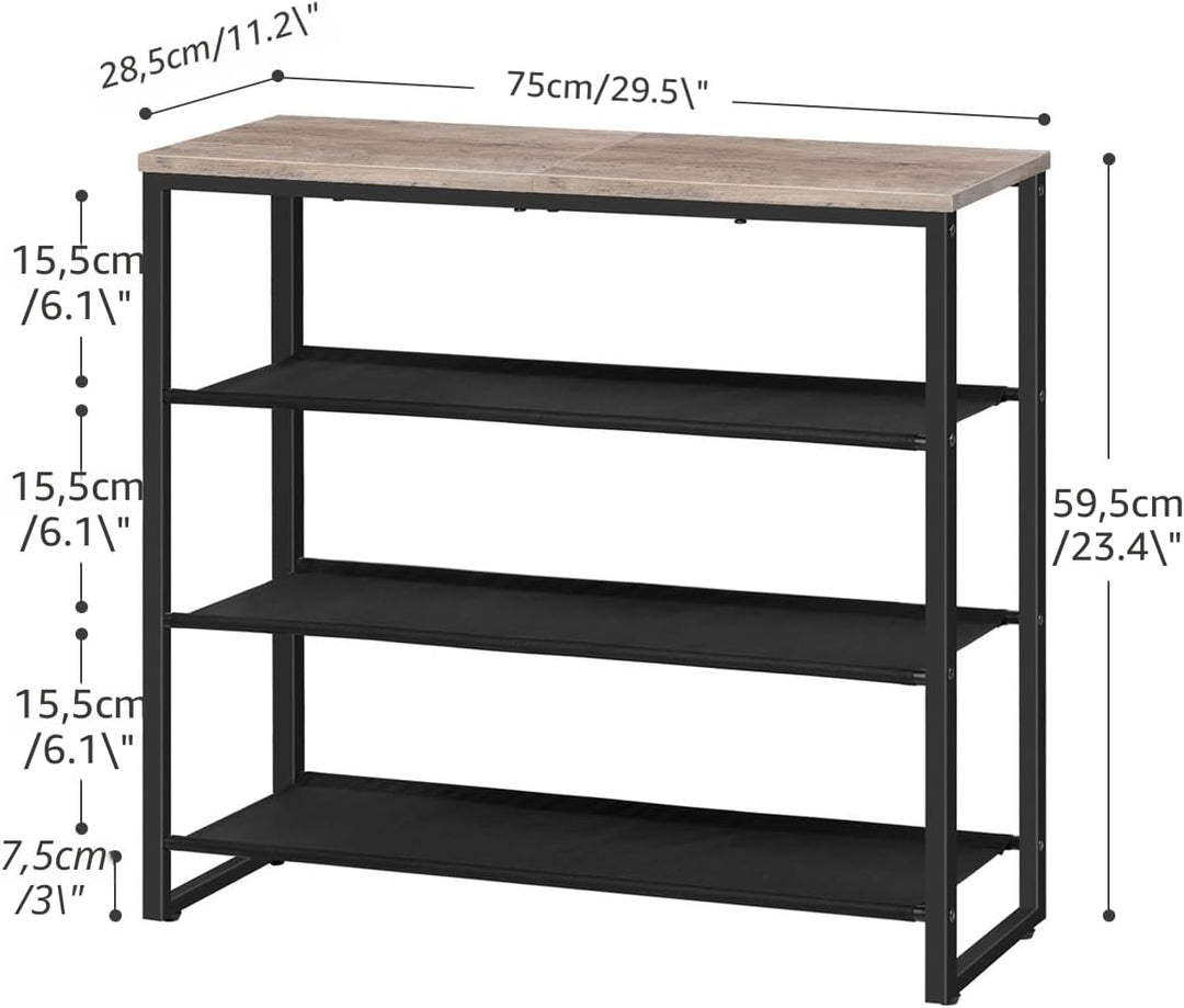 HOOBRO Schuhregal, 4-stufige Schuhablage, Schuhschrank mit 3 Oxford-Stoffebenen und 1 Paneelebene, f