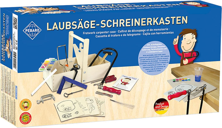 Pebaro 432S Laubsägeset in Holzschreinerkiste mit Arbeitsplatte, 27 Teile, komplettes Set, Holzkaste