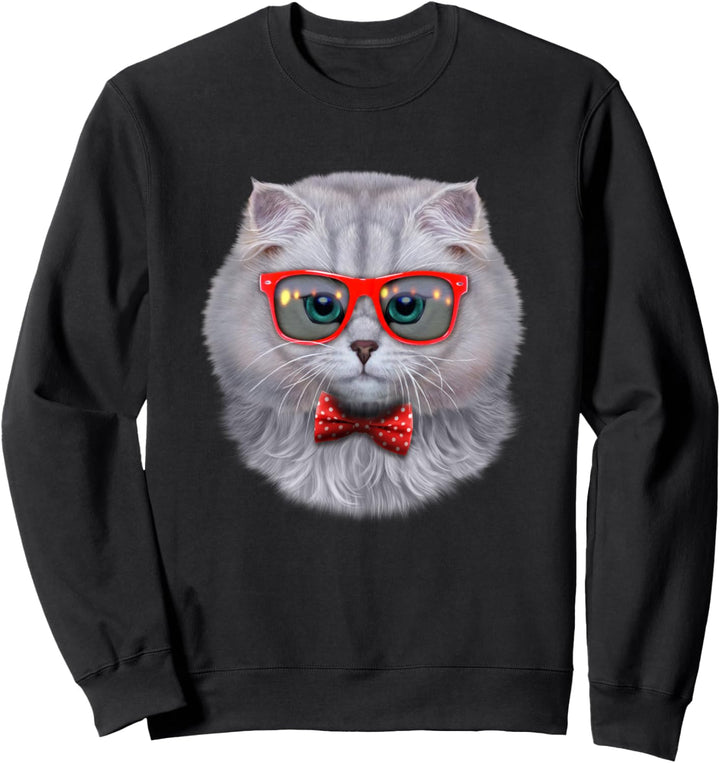 Katze, die rote Retro-Sonnenbrille mit einer Fliege trägt Sweatshirt