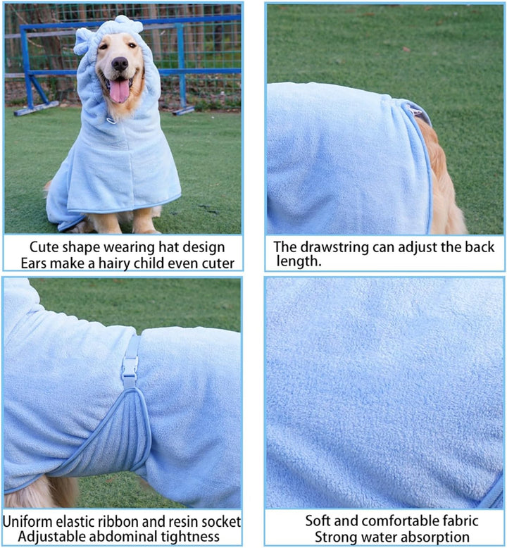 Hunde-Bademantel, super saugfähig, schnell trocknend, Mikrofasermantel, Kapuzenbadetuch für Welpen,