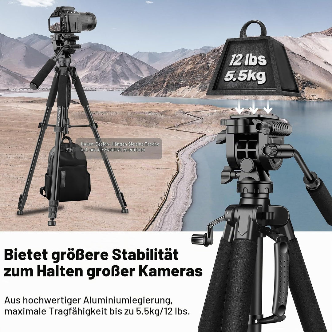 JOILCAN Kamera Stativ Ständer 190cm, Leichtes Dreibeinstativ mit Handy/Tablette Halterung für Smartp