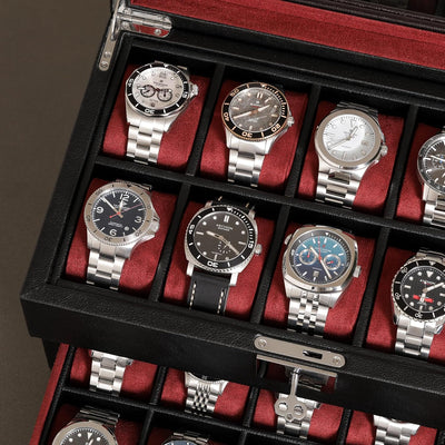 ROTHWELL Uhrenbox aus Leder mit 20 Fächern, luxuriöses Uhrengehäuse, Schmuck-Organizer, verschliessb