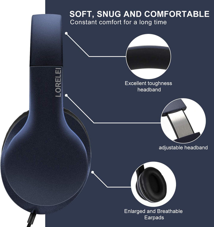 LORELEI X6 Over-Ear Headphones with Microphone, Lightweight Foldable & Portable Stereo Bass Headphon