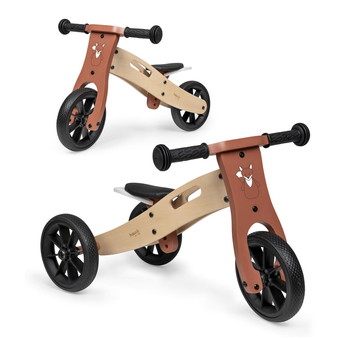 Hauck First Ride Eco, Fuchs - 2 in 1 Holz Dreirad Rutscher & Zweirad Laufrad mit 7,5 Zoll Räder für