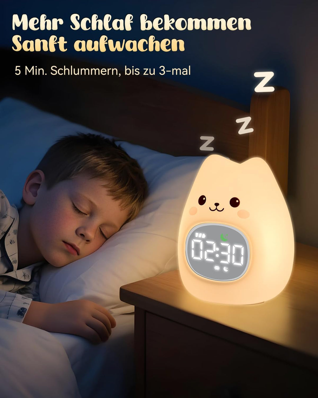 Yiliaw Katzen Kinderwecker mit Nachtlicht – Schlaftrainer & Aufwachuhr, wiederaufladbare Silikonlamp