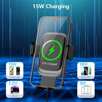 BESTEK Handyhalterung Auto mit Ladefunktion, 15W Fast Wireless Charger Auto Kabellose Ladegeräte kfz