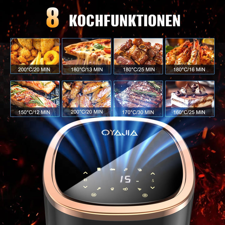 Heissluftfritteuse 6L XXL Airfryer mit 8 Programmen, LED-Touch-Display, 1200W ölfreier Heissluftfrit