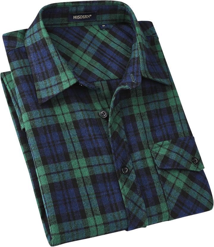 HISDERN Herren Hemd Checked Flanell Shirt, Herren Langarm Oberteil für Männer mit Brusttaschen, Butt