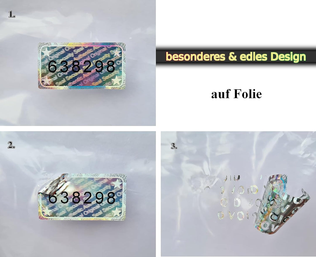 1215 Stk - 3D Hologramm-Siegel mit Seriennummer - 30*16mm silber glänzend - Sicherheitssiegel, Quali