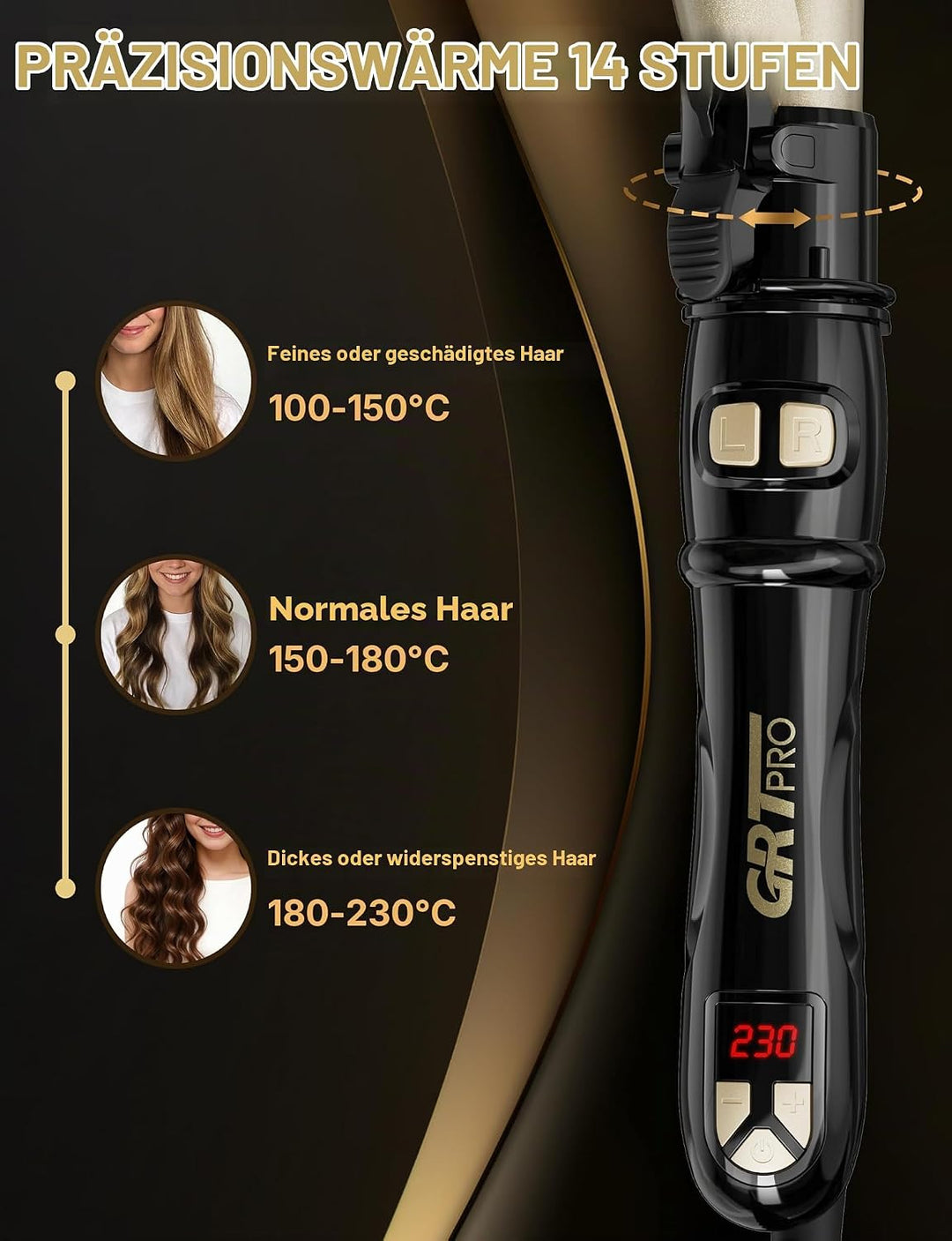 Automatischer Lockenstab mit Rotation 28mm - Profi Lockenstab Grosse Locken mit 14 Heizstufen (100-2
