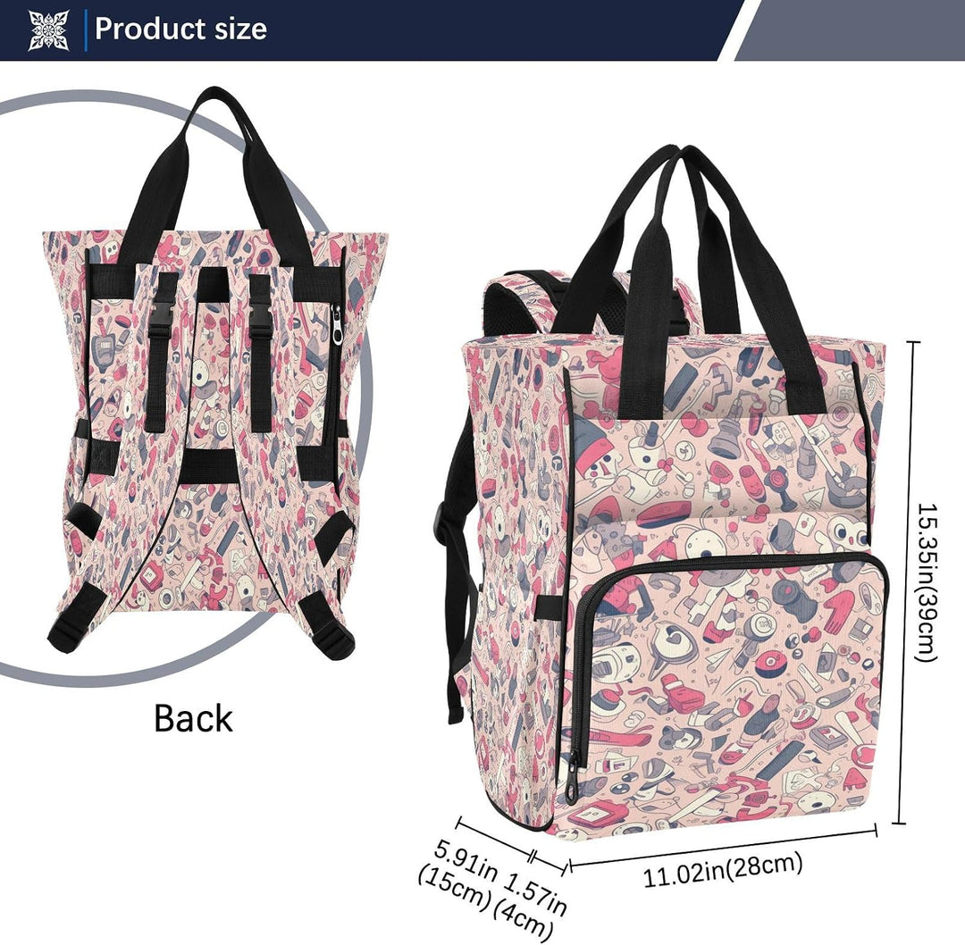 Niedliche Kunst Der Rosa Karikatur Wickeltasche,Reiserucksack Grosse Kapazität,Tragetasche für Mütte