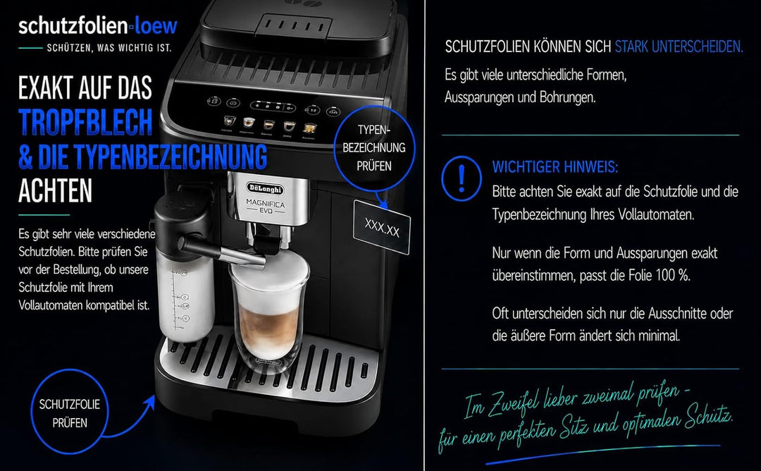 10 x Schutzfolie/Kratzschutz für DeLonghi Magnifica ECAM EVO Next 310.60 B / 312.80 TB Tassenablage