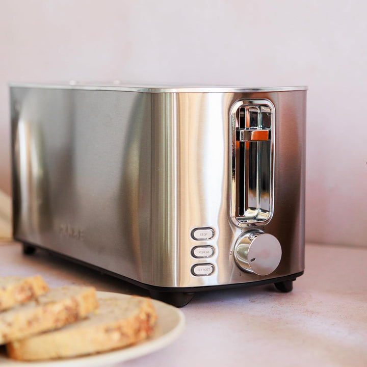 MYWAVE 8436587300929 Grosser Toaster mit 2 Langschlitzen Für Brot und Backwaren, Stainless Steel, Me