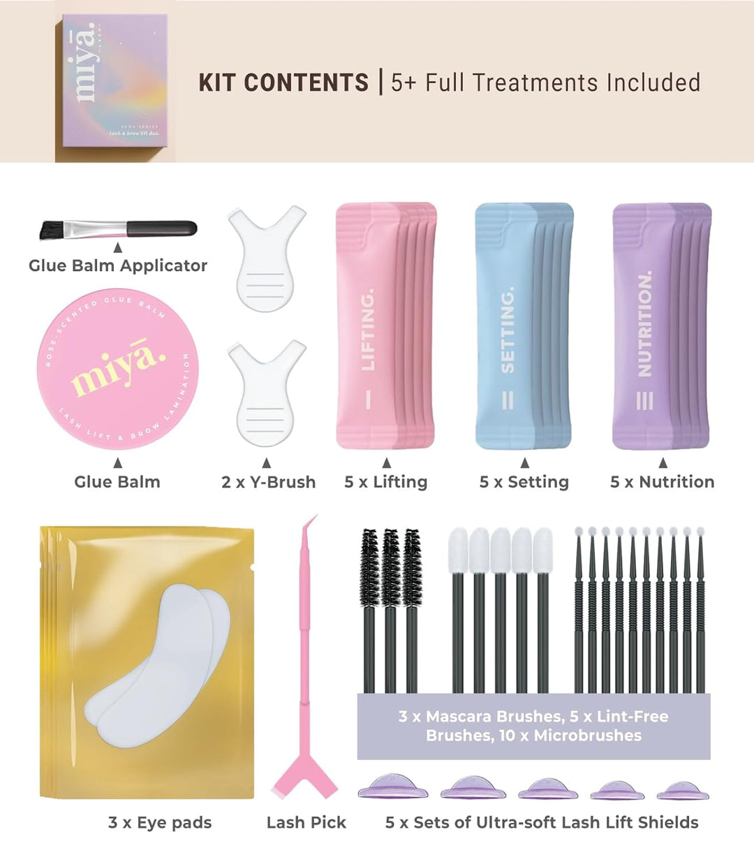 MIYA LASH | Lash Lift & Brow Lamination Kit with Glue Balm | AURA Series | 2-in-1 Eyelash Perm & Bro