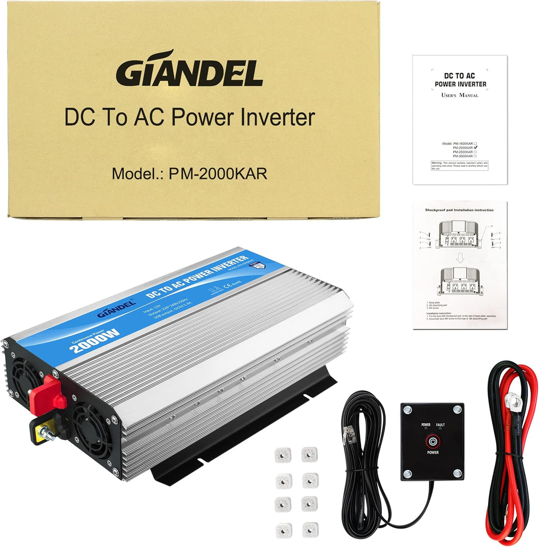 GIANDEL 2000W Modifizierter Welle Wechselrichter 12V auf 230V Spannungswandler Kompatibel Lithium-Ba