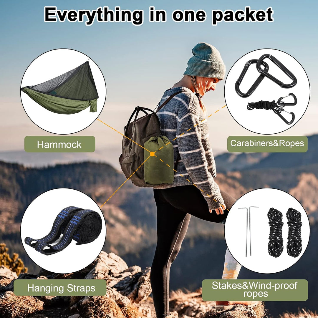 UPhitnis Hängematte Outdoor mit Moskitonetz 600lb Traglast Atmungsaktiv Ultraleicht Fallschirm Nylon