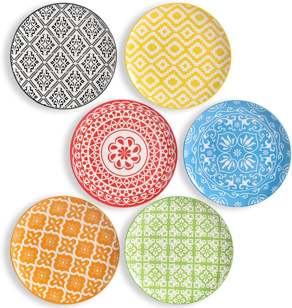 AHX Teller Set - Dessertteller Frühstücksteller- Flache Kuchenteller Salatteller 6er Set - Porzellan
