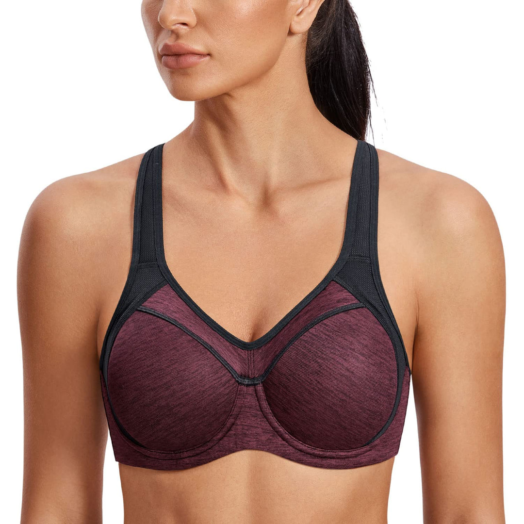 SYROKAN Damen Sport BH Starker Halt- Bügel Push Up Ringerrücken Gepolstert Fitness BH 70B Dunkelrote