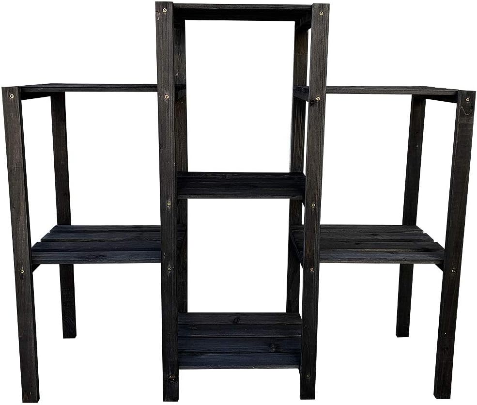 Melko Pflanzentreppe Holz Blumenregal 7 Ebenen Pflanzenständer 97 x 31 x 87 cm Blumenleiter Schwarz