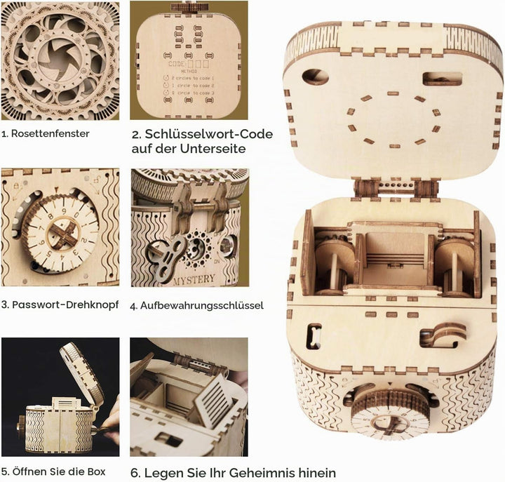 Robotime 3D Holzpuzzle Mechanische Modellbausätze Holz Puzzle Treasure Box Denksportaufgaben Knobels