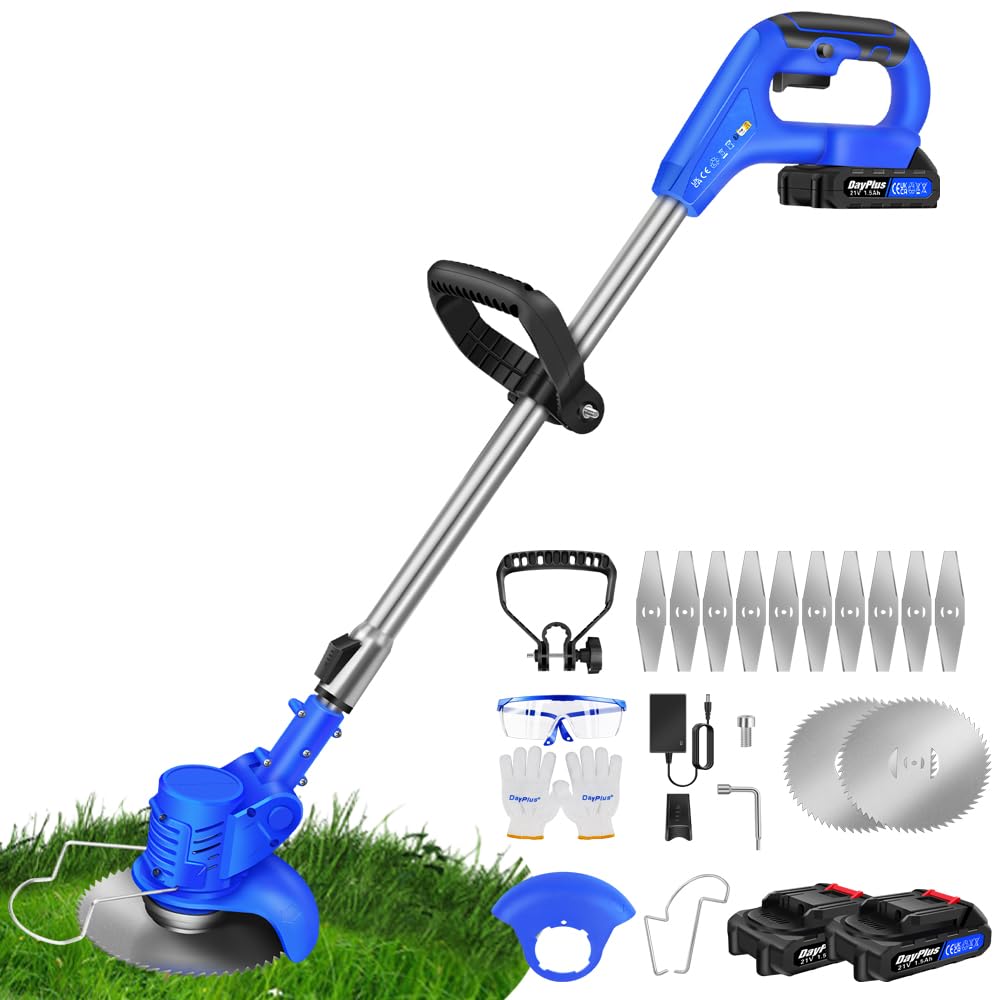Qimu Akku Rasentrimmer mit Akku 21V Elektrischer Rasentrimmer Elektro-Trimmer Akku Motorsense Rasen