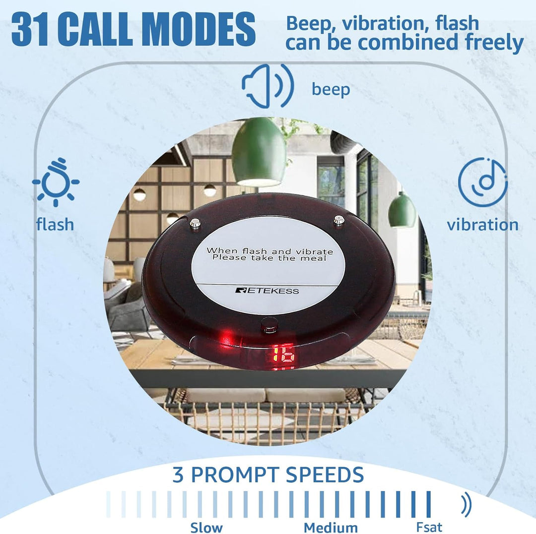 Retekess TD163 Pager Kompatibel mit TD163 Pager Rufsystem, 31 Anrufmodi, 400 m Entfernung, 300 mAh A