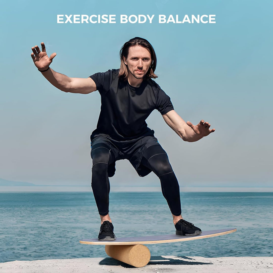 Cowiewie Balance Board, 15mm Dickes BalanceBoard + 10mm Korkrolle, Balance-Board Maximale Belastung
