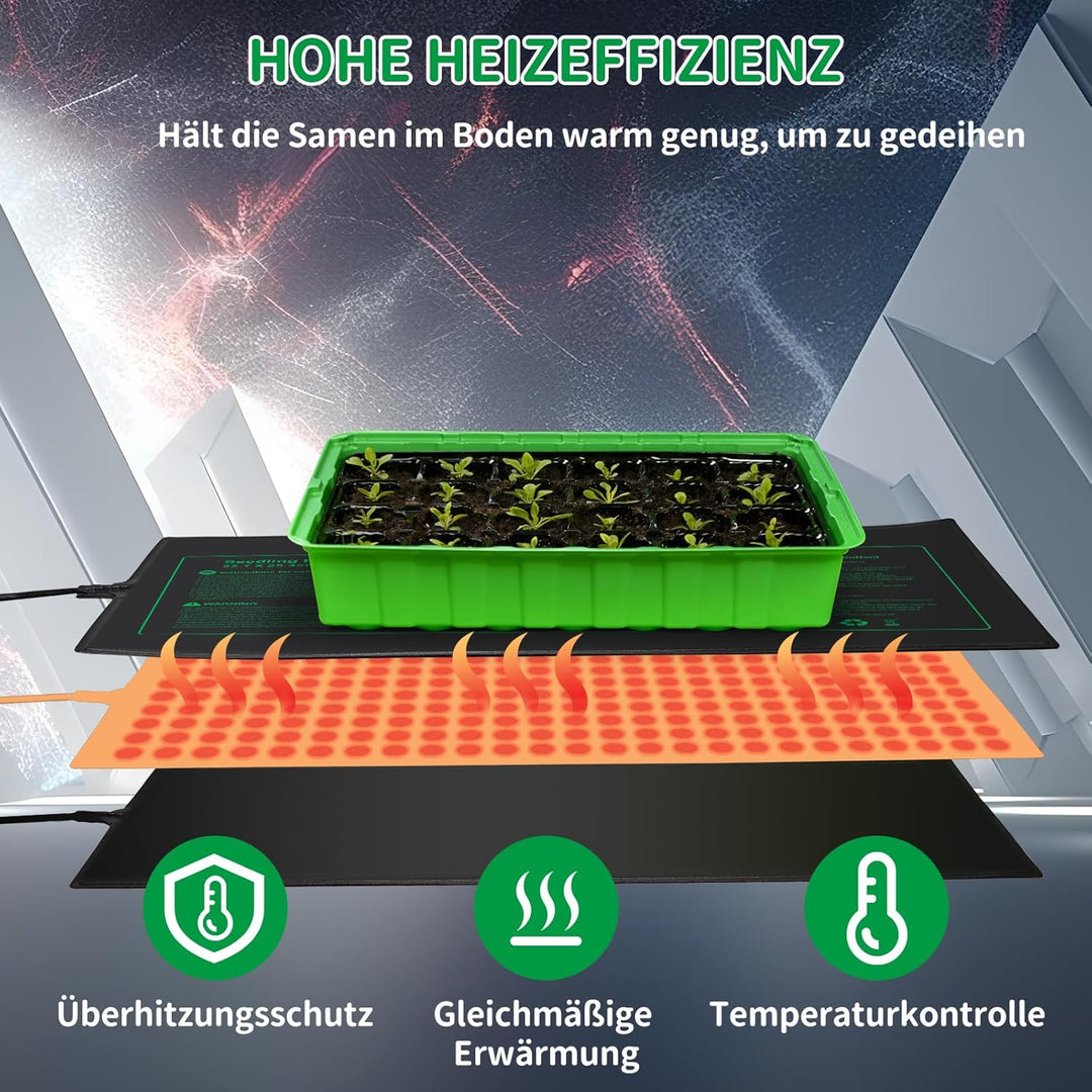 NAMOTEK Pflanzen-Wärmematte mit digitalem Thermostat & 5 Anzuchtplatten Set – Temperaturregelung für