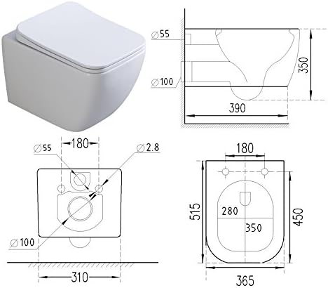 Cube Design Hänge WC spülrandlos Toilette inkl. WC Sitz mit Softclose Absenkautomatik + abnehmbar
