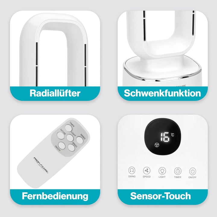 ProfiCare® Ventilator leise | flügelloser Turmventilator | mit Schwenkfunktion | 86cm hoch | inkl. F