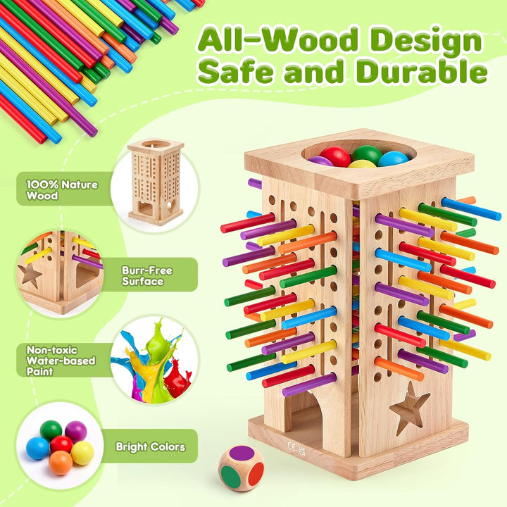 Montrix Montessori Spiel Brettspiel aus Holz, 42 Bunte Holzstäbchen Lernspiele ab 3 4 5 6 Jahre, Fei
