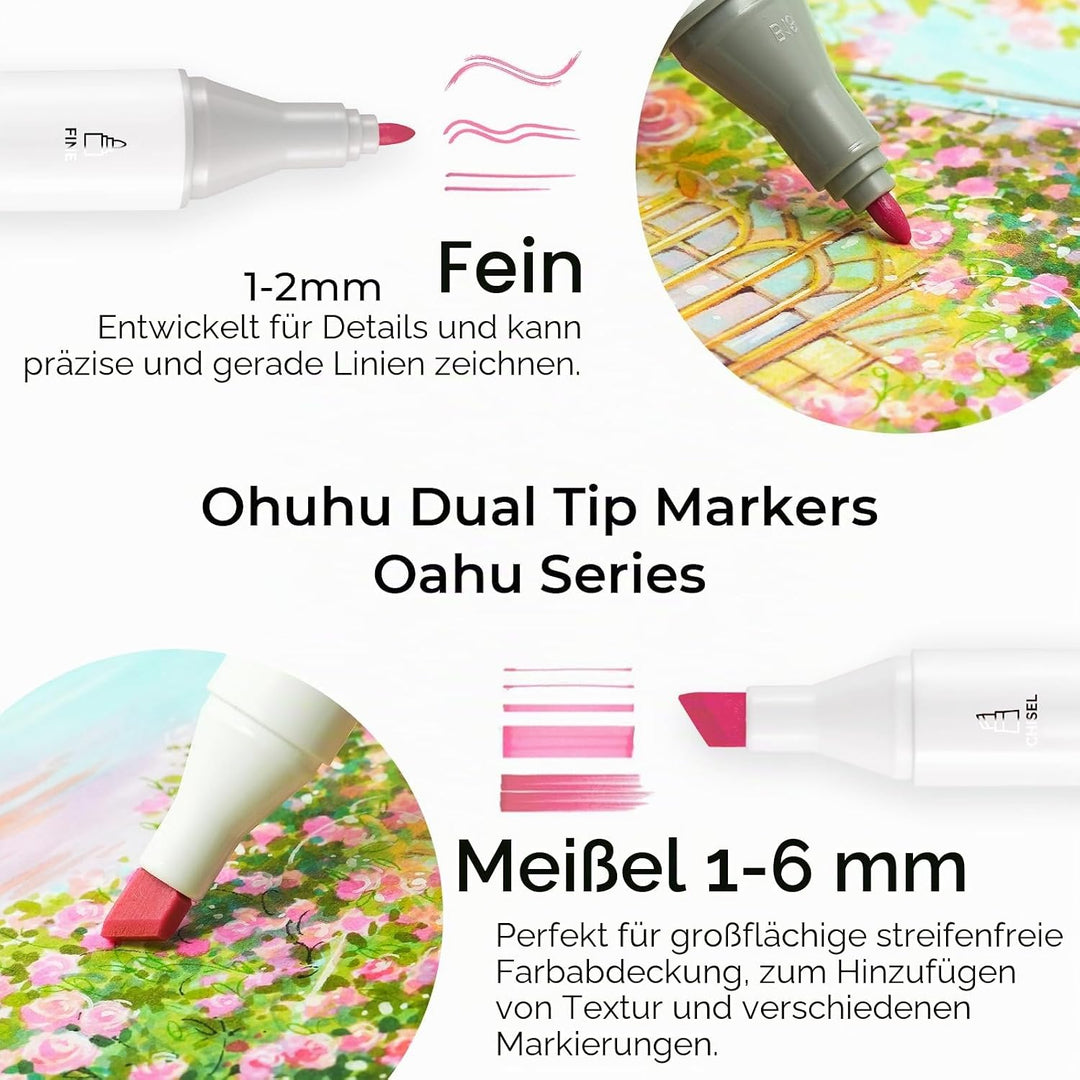 Ohuhu Pastel Marker Stifte, 48 Farben Permanent Marker Stiften Marker Pen verdoppelt spitzt Kunst Sk