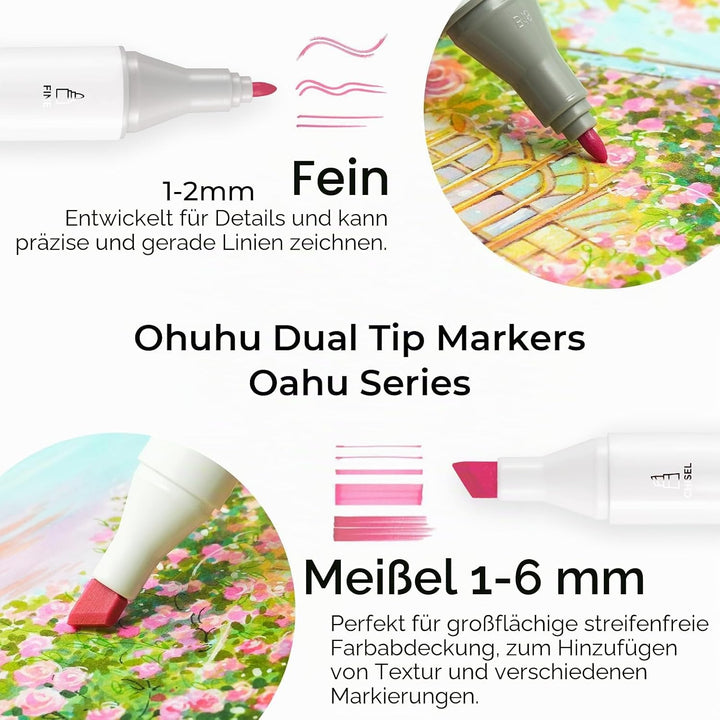 Ohuhu Pastel Marker Stifte, 48 Farben Permanent Marker Stiften Marker Pen verdoppelt spitzt Kunst Sk