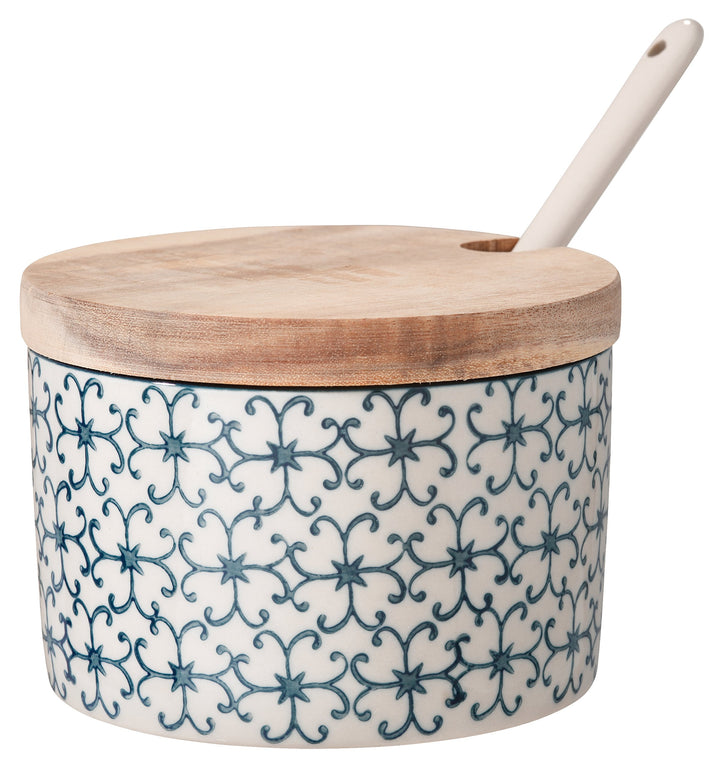 Bloomingville Salztopf mit Deckel und Löffel Kristina Retro Zuckerdose Vintage Topf für Marmelade Ø