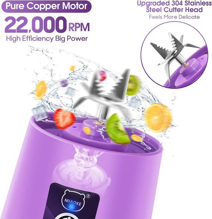 MIAOKE Tragbarer Mixer, Persönlicher Mini-Saftmixer mit Sechs Klingen in 3D, über USB aufladbar, Ent