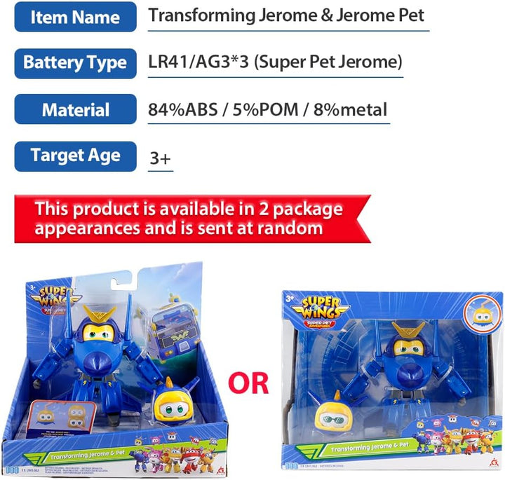 Super Wings Transforming Jerome & Pet, Transformer Roboterfiguren, Spielzeug für Jungen und Mädchen