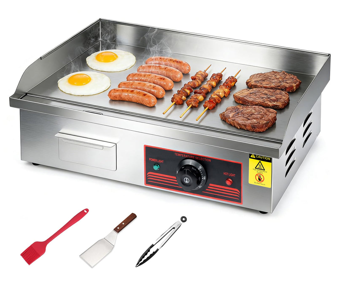 Grillplatte Elektrisch 3000W, Kommerzielle Elektrische Grillplatte Edelstahl Grillfläche Flach 55x41