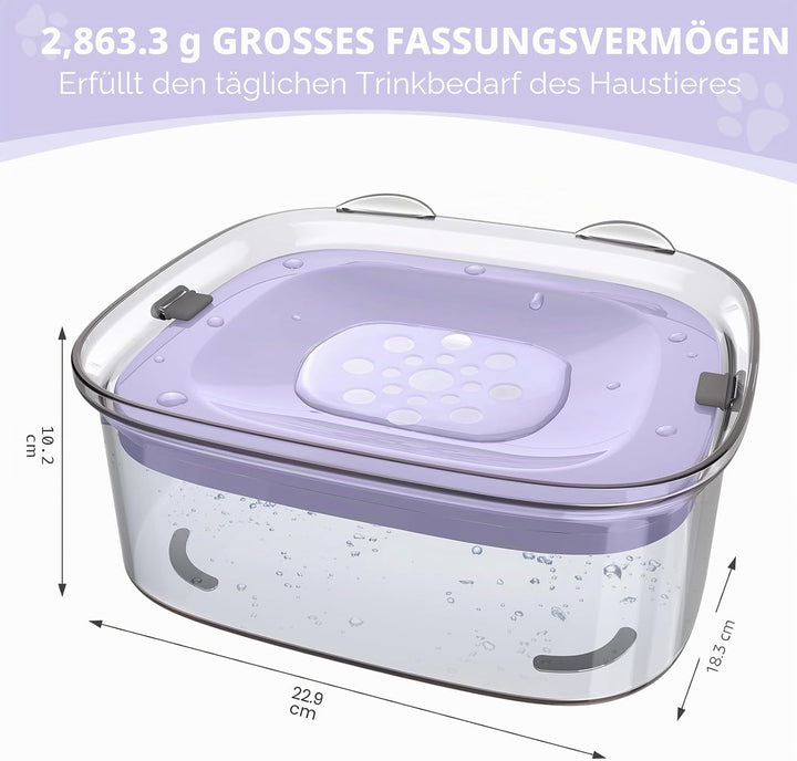 Hunde Wassernapf ohne Verschütten, Knapp 2.5L Grosser Auslaufsicherer Hundenapf, Anti-Spritz Wassers