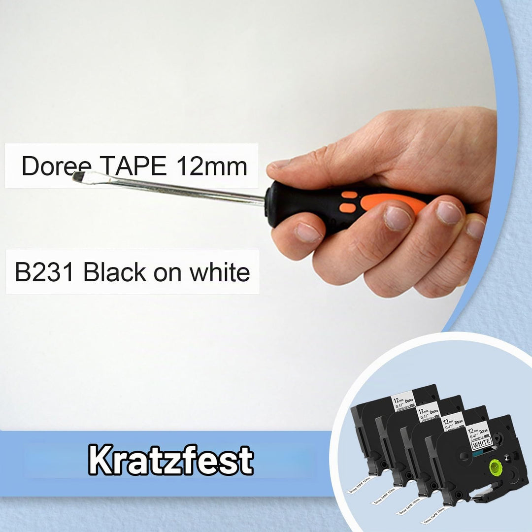 DOREE 6er-Pack Tze-231 bänder 12mm schwarz auf weiss,UV-beständig,Compatible with brother tze231 tz